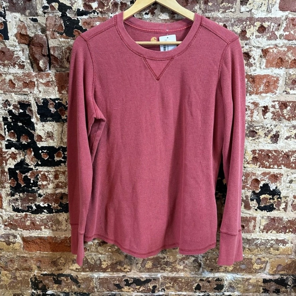 Carhartt Dark Pink T-Shirt Womens Large Long sleeve Work casual Thermal Y2K